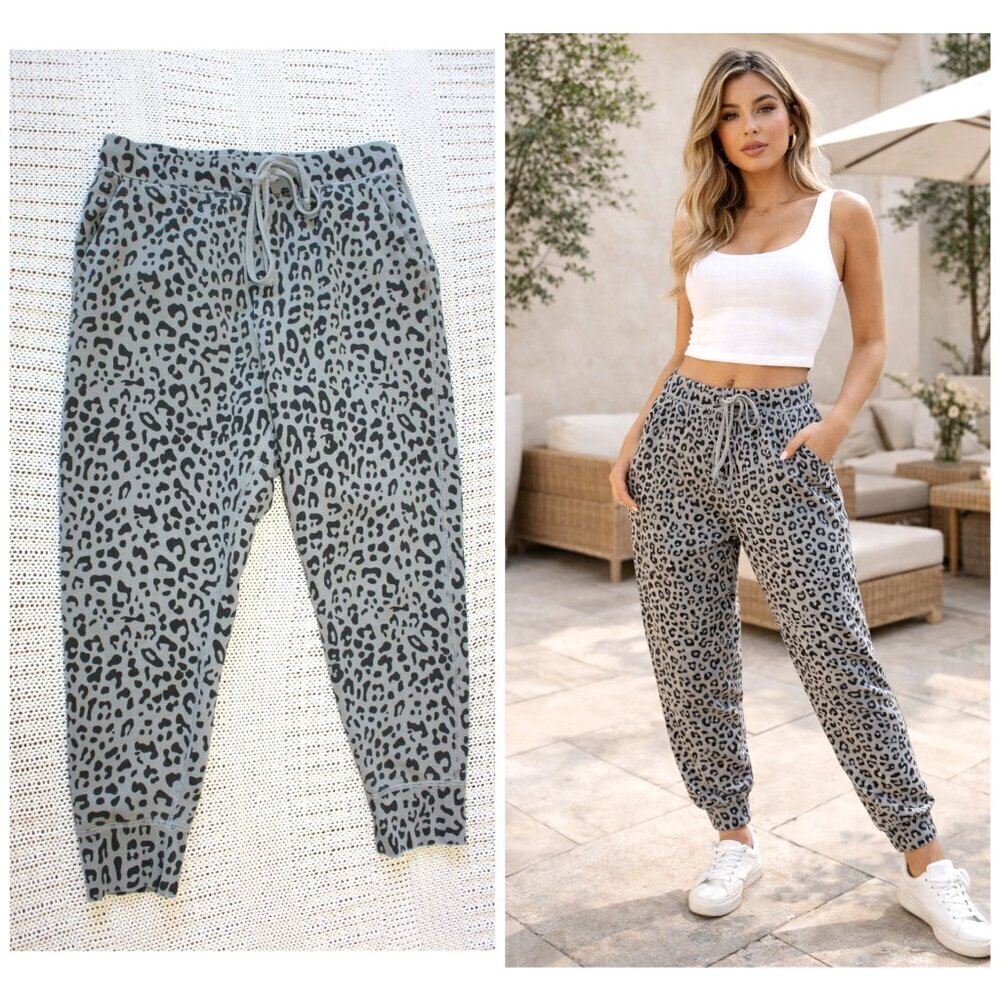 Nili Lotan Nolan Sweatpants Cloud Grey Leopard Joggers size S Drawcord Preppy